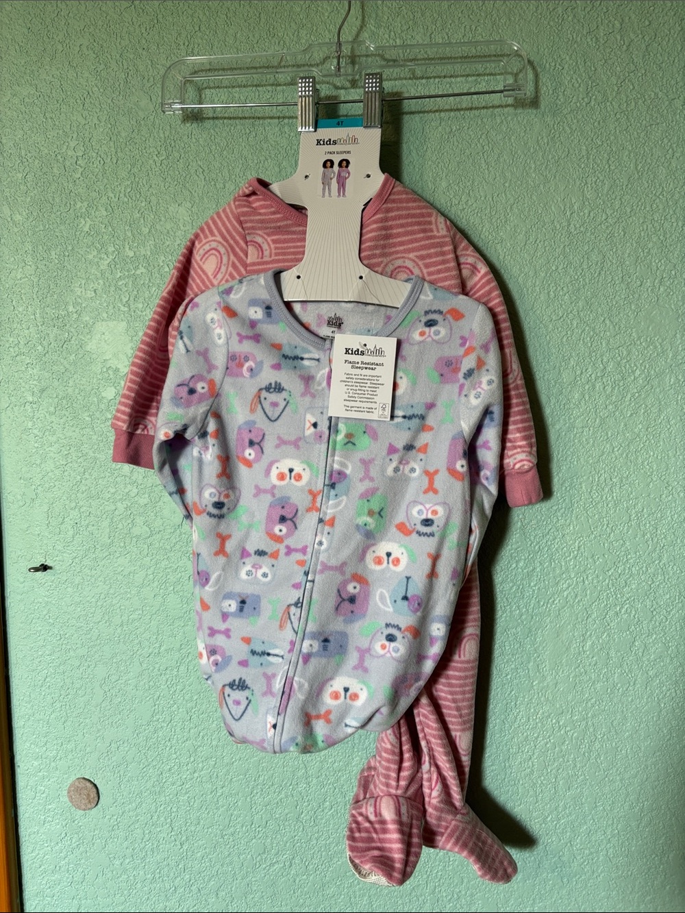 Kids Headquarters 2 pack purple pink footed fleece pajamas Girl 4T Like New